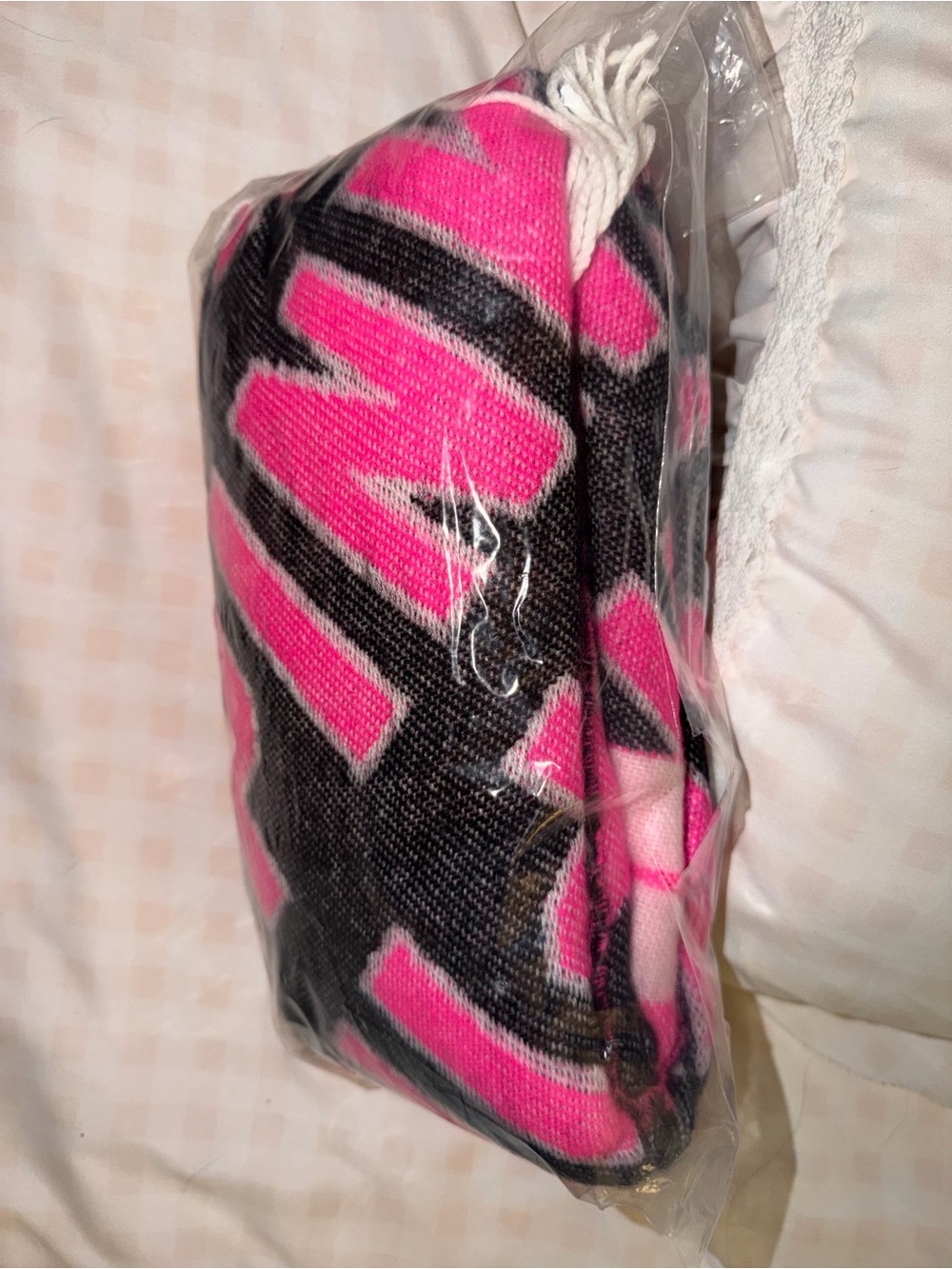 PINK Victoria's Secret Hot Pink and Black Knit Scarf